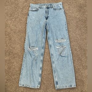 H&M Loose Straight High Waisted Ripped Jeans Size 12